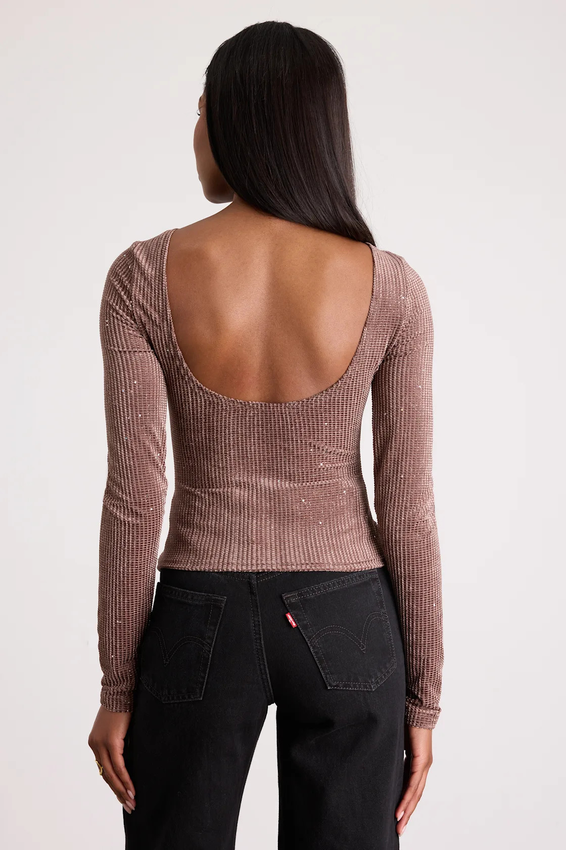 Gina Light Brown Shiny Velvet Long Sleeve Top | Lulus