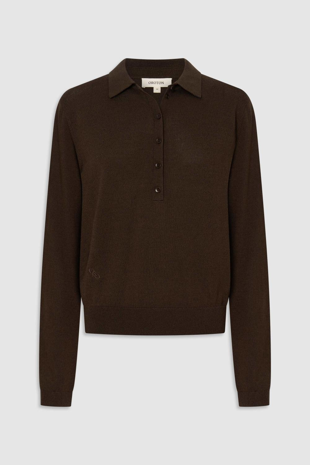 FLORA FINE KNIT POLO Bitter Chocolate | Oroton