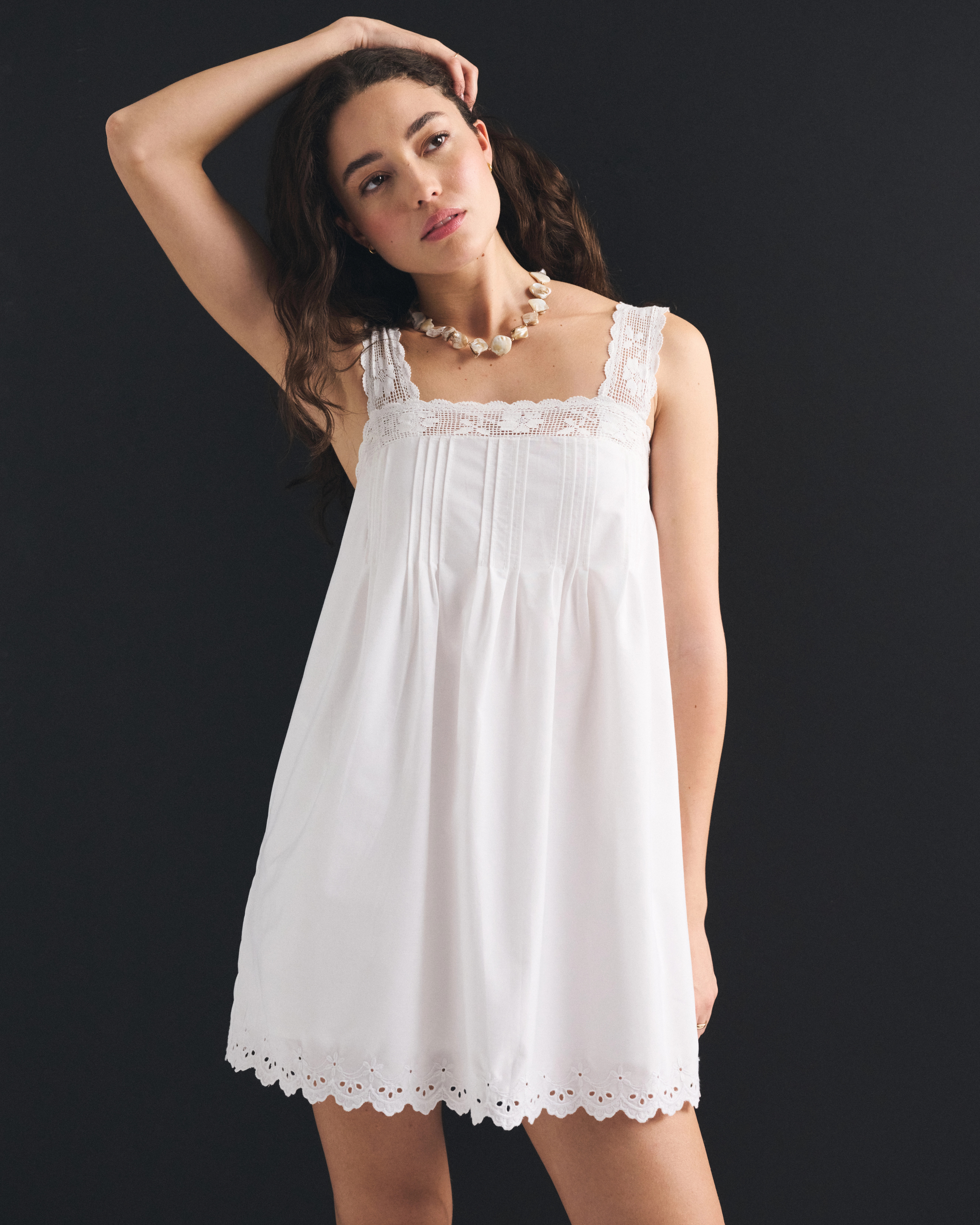 Lace-Trim Easy Mini Dress | Abercrombie & Fitch (US)