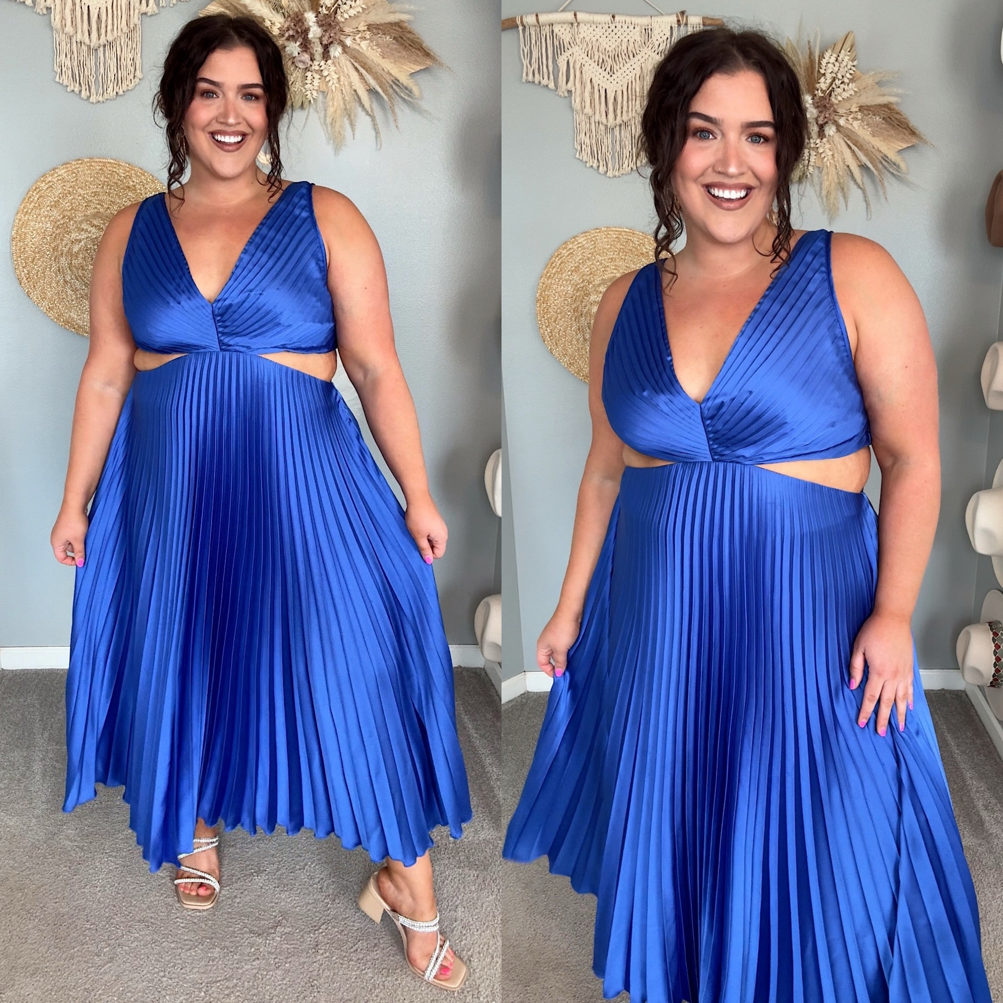 The wedding guest dress of my dreams 💙☁️ Pleated flowy skirt + side cut outs are perfect for Summer weddings and special occasions. Size XL

#LTKWedding #LTKSummerSales #LTKMidsize