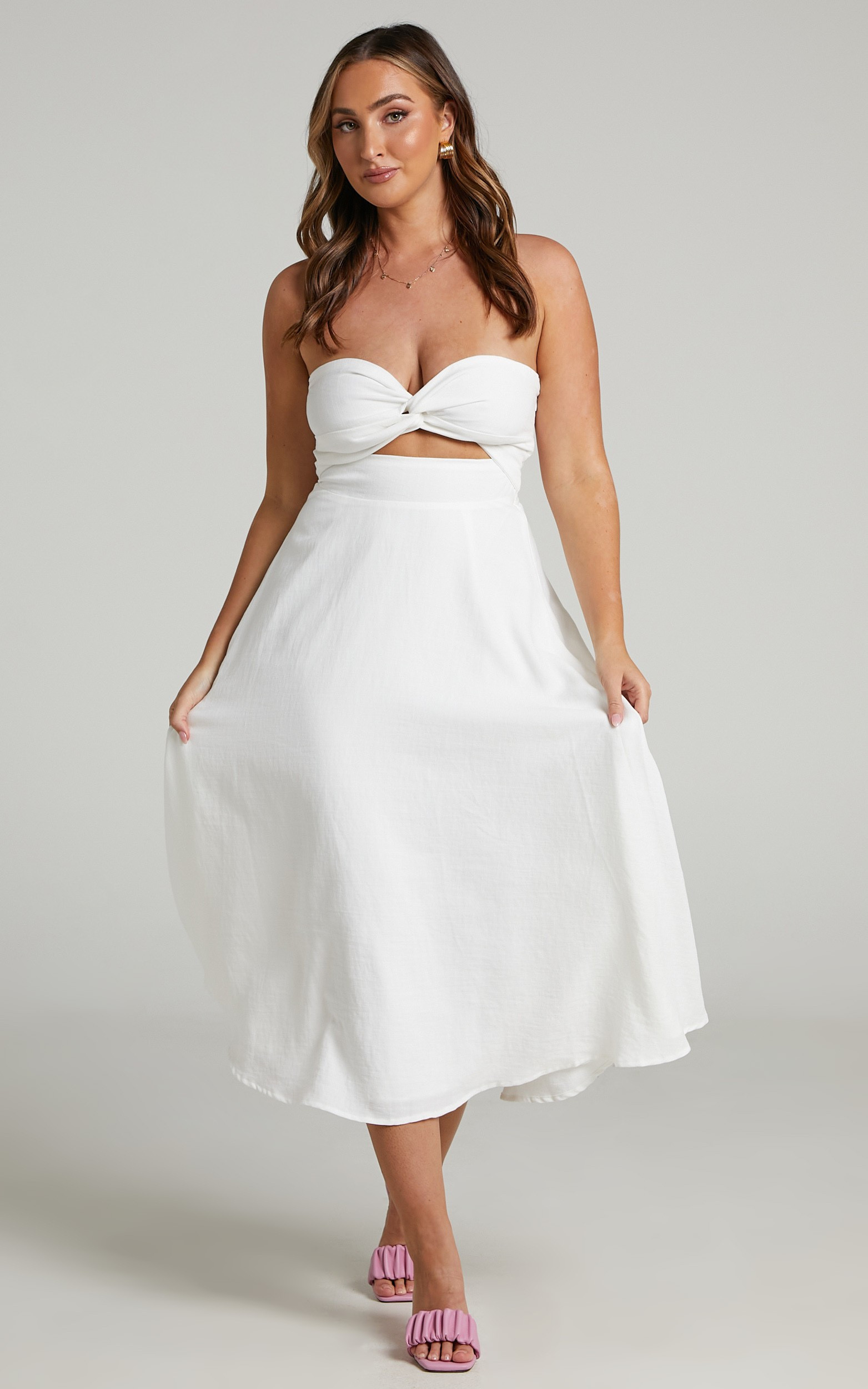 Avie Twist Strapless Cocktail Dress in Off-white | Showpo | Showpo - deactived