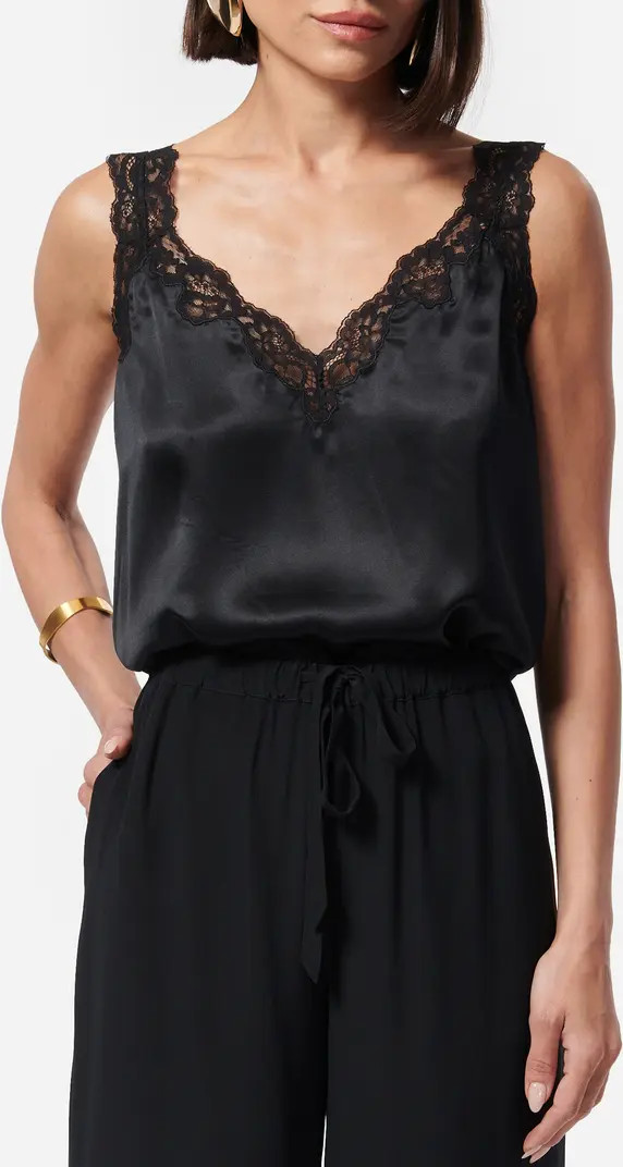 Fernanda Lace Trim Silk Charmeuse Tank | Nordstrom