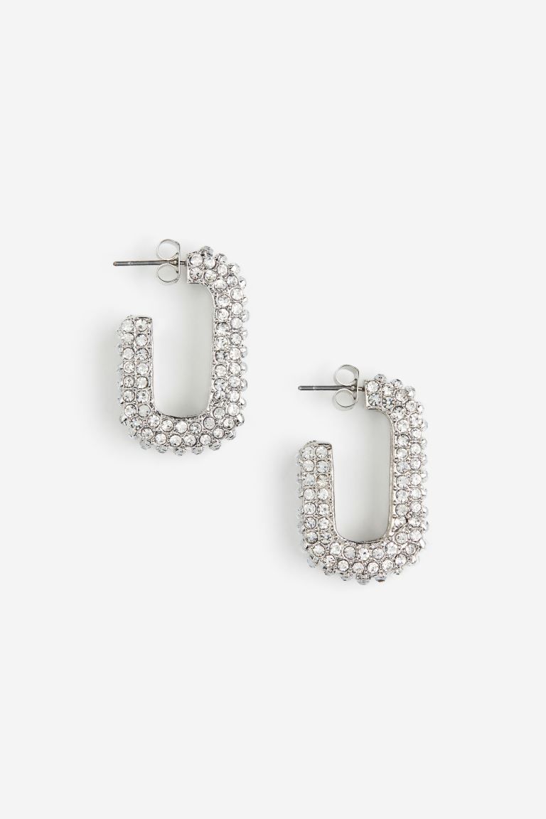 Rhinestone Hoop Earrings - Silver-colored - Ladies | H&M US | H&M (US + CA)