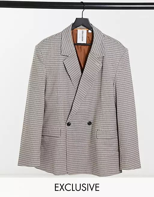 COLLUSION Unisex oversized double breasted dad blazer in heritage plaid | ASOS (Global)