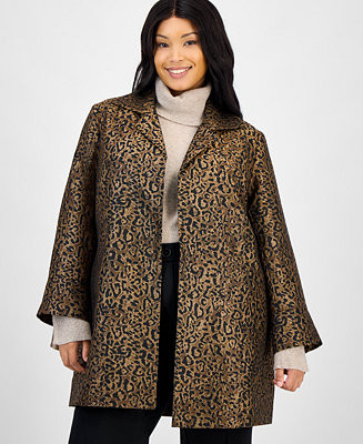 Kasper Plus Size Leopard Jacquard Open-Front Jacket - Macy's | Macy's