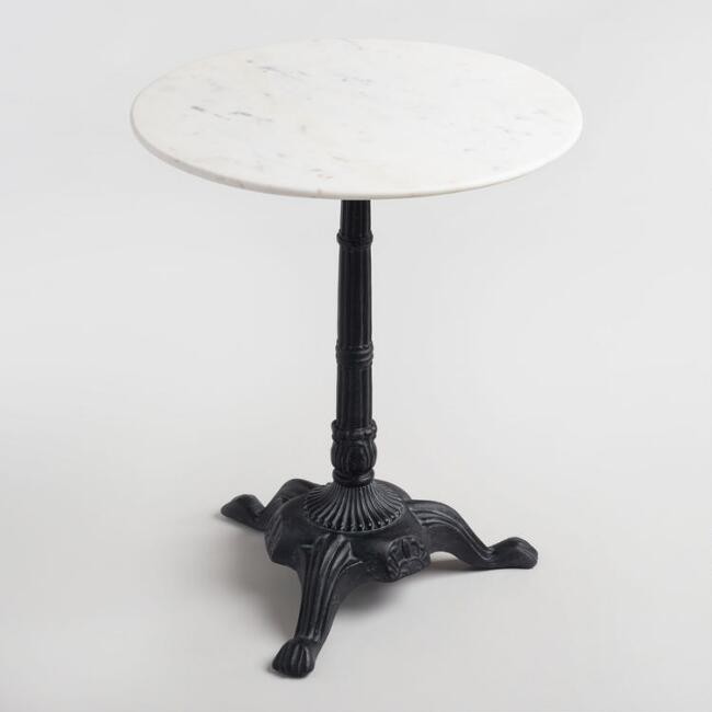 Round White Marble and Black Metal Bistro Accent Table | World Market