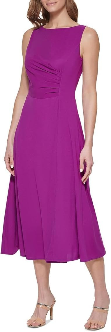 DKNY Womens Ruched Midi Fit & Flare Dress | Amazon (US)