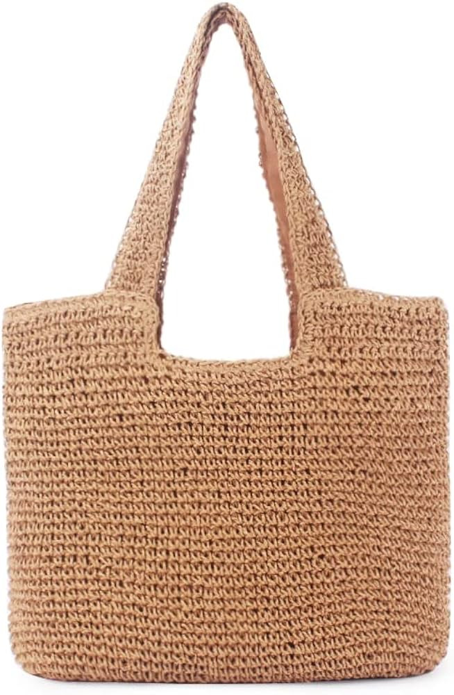 JBB Straw Beach Bag Women Woven Tote Bag Summer Shoulder Handbag Large Handmade Purse | Amazon (US)