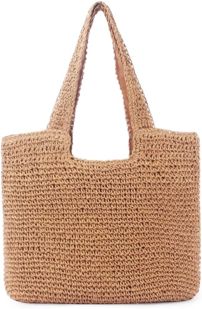 JBB Straw Beach Bag Women Woven Tote Bag Summer Shoulder Handbag Large Handmade Purse | Amazon (US)