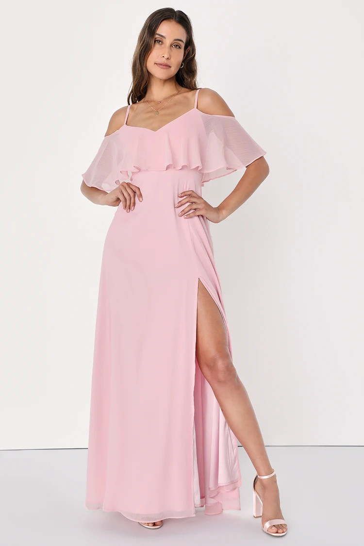 Forever Enchanting Light Pink Cold-Shoulder Maxi Dress | Lulus (US)