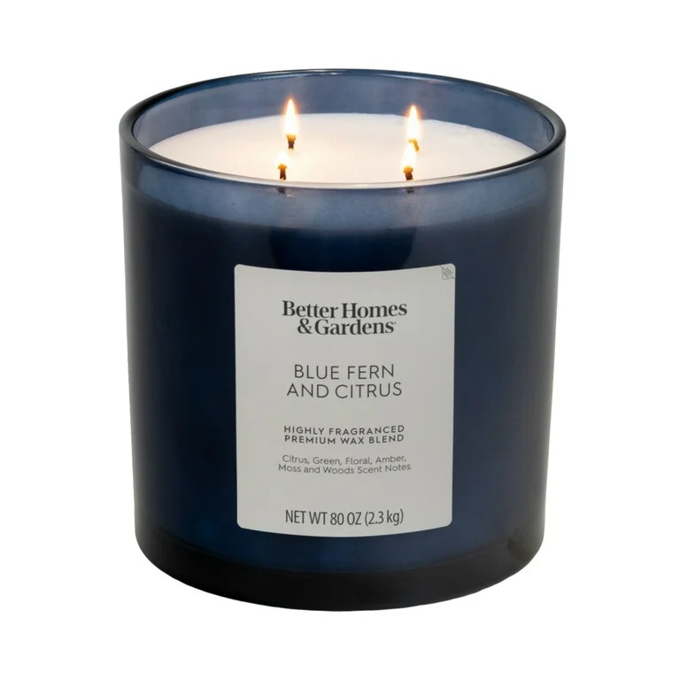 Better Homes & Gardens Blue Fern & Citrus Scented 4-Wick Large Oversized Jar Candle 80oz. | Walmart (US)