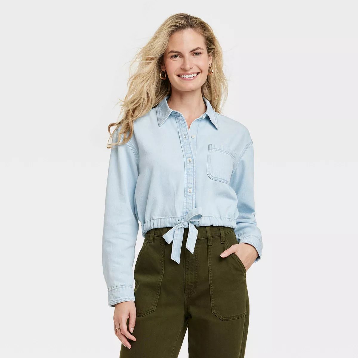 Women's Long Sleeve Collared Button-Down Shirt - Universal Thread™ Indigo L | Target