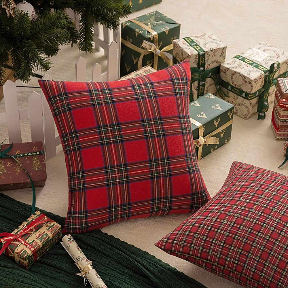 Pack Of 2 Christmas Plaid Decorative Throw Pillow Covers Scottish Tartan Cushion Case For Farmhou... | Wayfair North America