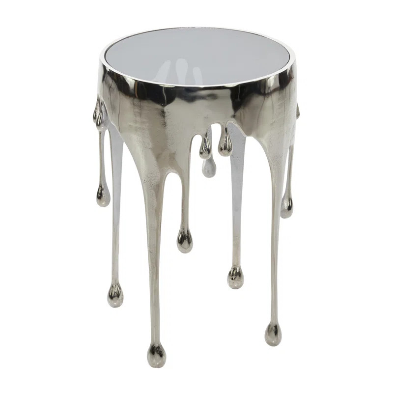 Aluminum Metal Melting Drip Side End Accent Table with Glass Tabletop | Wayfair North America