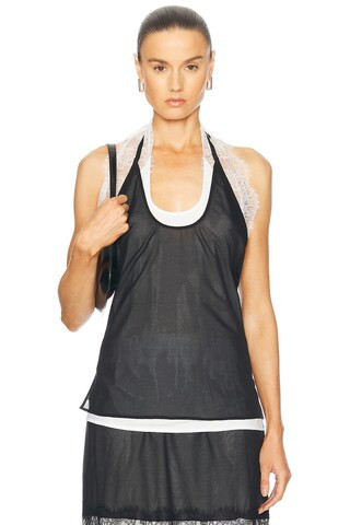 Helmut Lang Lace Camisole Top in Black - Black. Size L (also in S, XS). | FWRD 