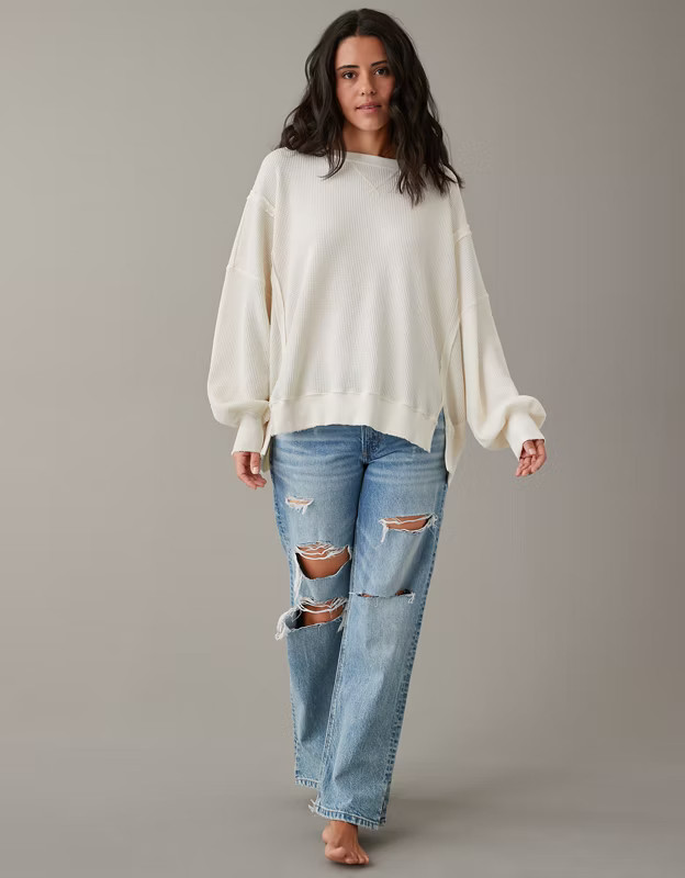 AE Oversized Big Hug Waffle Sweatshirt | American Eagle Outfitters (US & CA)