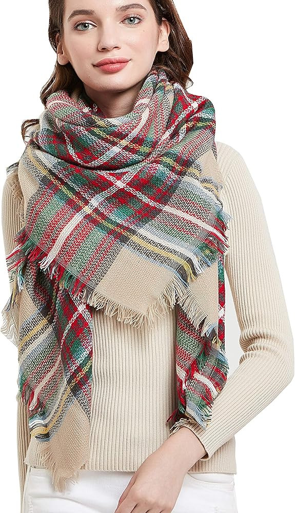 Wander Agio Womens Warm Blanket Scarf Square Winter Shawls Large Infinity Scarves Stripe Plaid Sc... | Amazon (US)