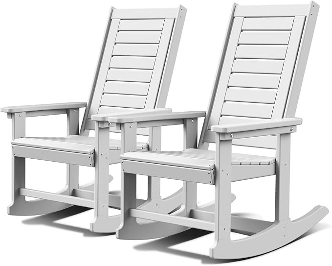 GREENVINES Outdoor Rocking Chairs | Set of 2 | Porch Rocker | HDPE Plastic | White | Oversized Ro... | Amazon (US)