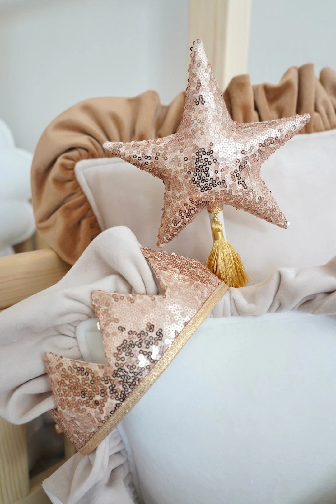 Fairytale Crown and Magic Wand Set rose Gold Sequins, Girls Carnival Costume, Halloween Fairy Cos... | Etsy (US)
