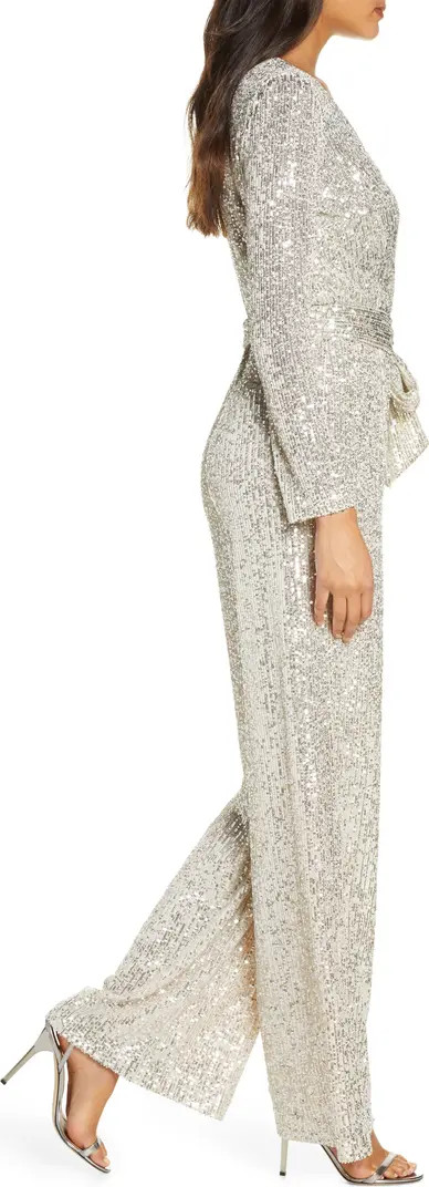 Sequin Wrap Front Long Sleeve Jumpsuit | Nordstrom