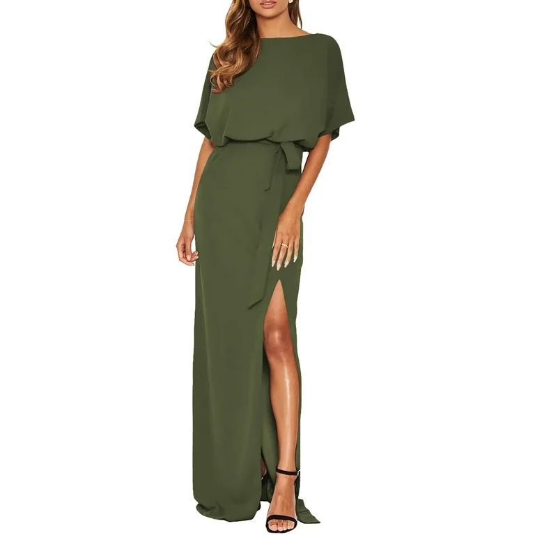 Dokotoo Green Women's Maxi Dress for Wedding Guests Relaxed Fit Batwing Short Sleeves Summer Long... | Walmart (US)