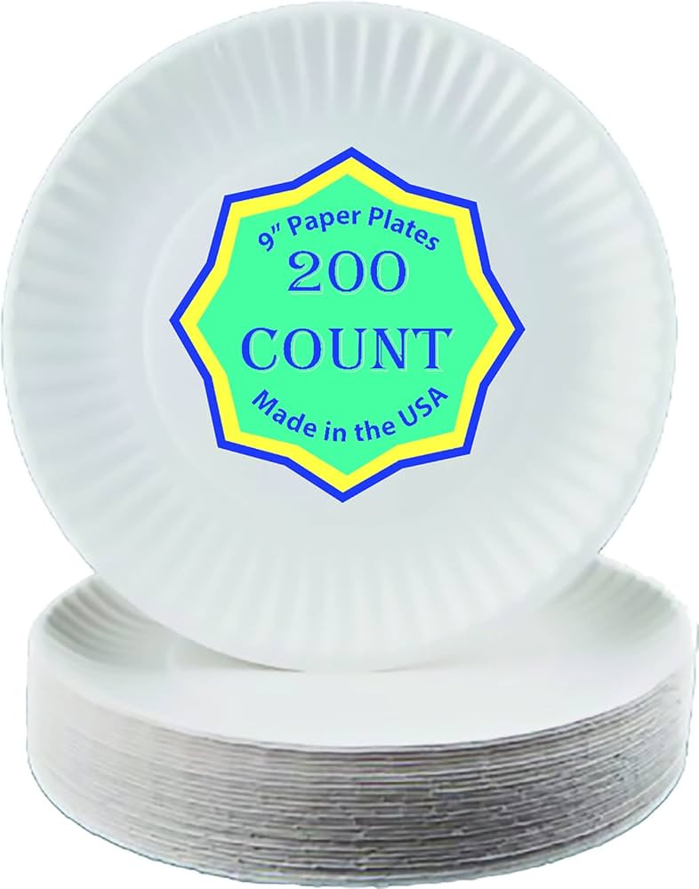 9 Inch Paper Plate Uncoated Plates White, 200ct | Amazon (US)