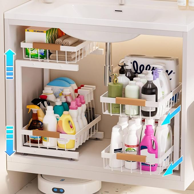 ADBIU Under Sink Organizer 2 Pack, Adjustable Height (11"-15.75") Under Cabinet Storage, 2 Tier P... | Amazon (US)