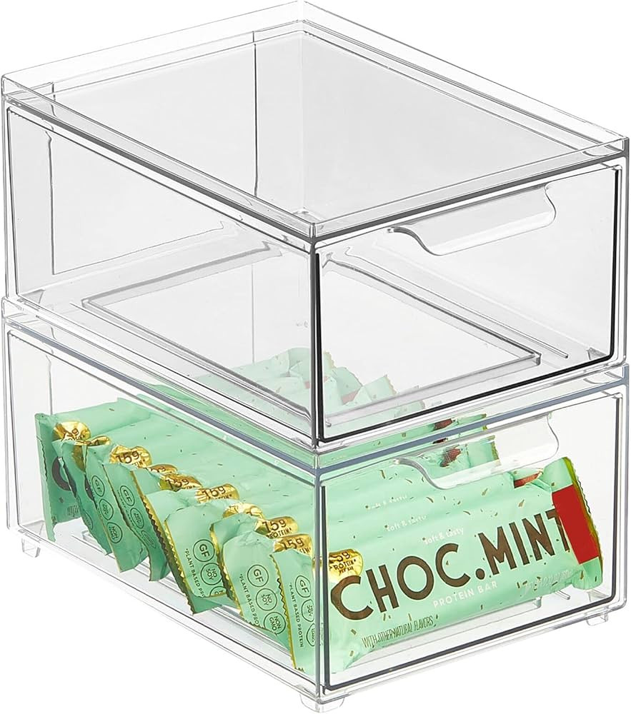 mDesign Stackable Storage Containers Box with Pull-Out Drawer - Stacking Plastic Drawers Bins for... | Amazon (US)