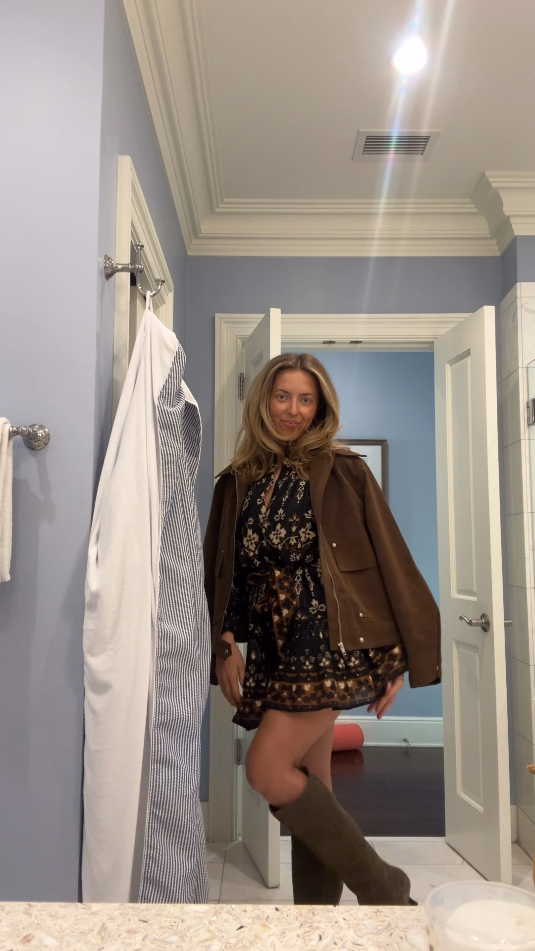 Tgiving dinner look! Linking similar dress by Cleobella 
Shoes are TTS 
Jacket size small (code kc15)