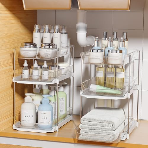 Delamu 2 Sets of 3-Tier Bathroom Under Sink Organizers and Storage, Multi-Purpose Stackable Pantr... | Amazon (US)