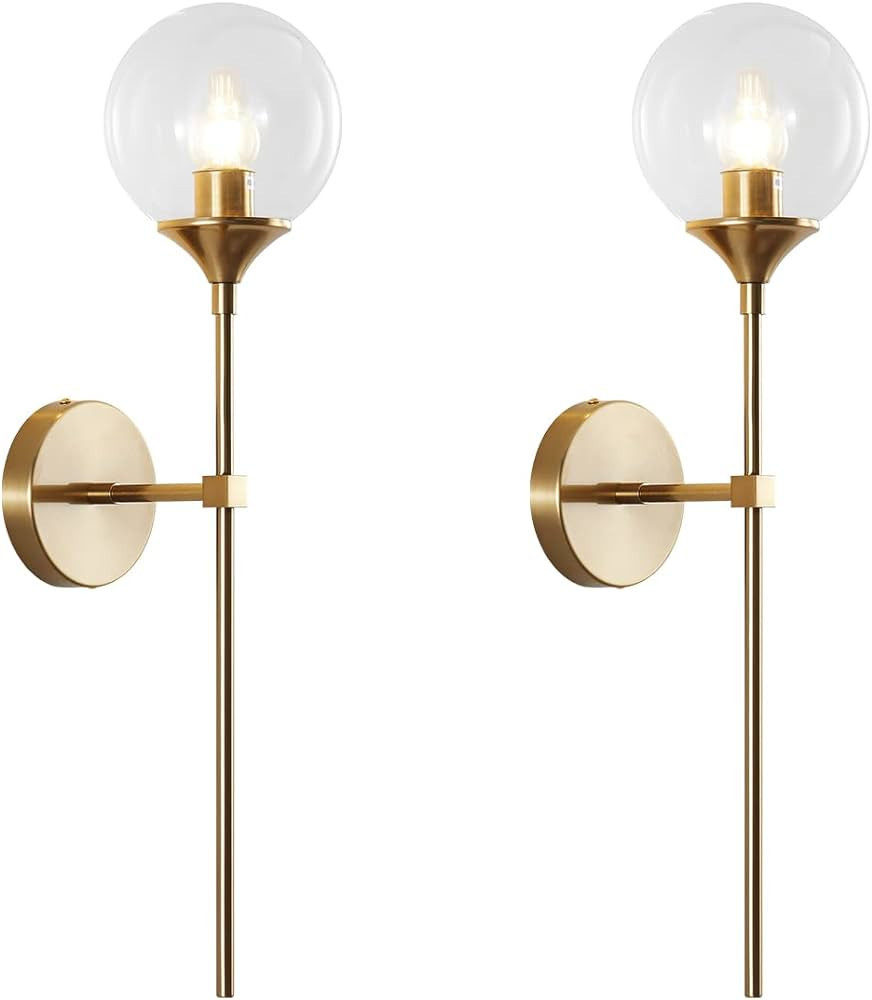 BOKT Clear Bubble Glass Globe Wall Mounted Sconce Light Set of 2 Modern Brass Gold Long Pole Wall... | Amazon (US)