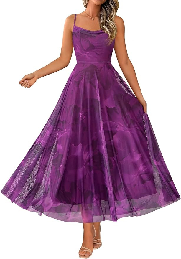 BTFBM Women Summer Floral Maxi Dresses Elegant Spaghetti Strap Dress Printed Party Dress Beach Lo... | Amazon (US)