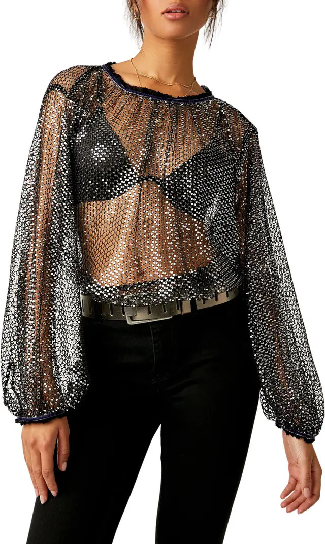 Free People Sparks Fly Sheer Sequin Top | Nordstrom | Nordstrom