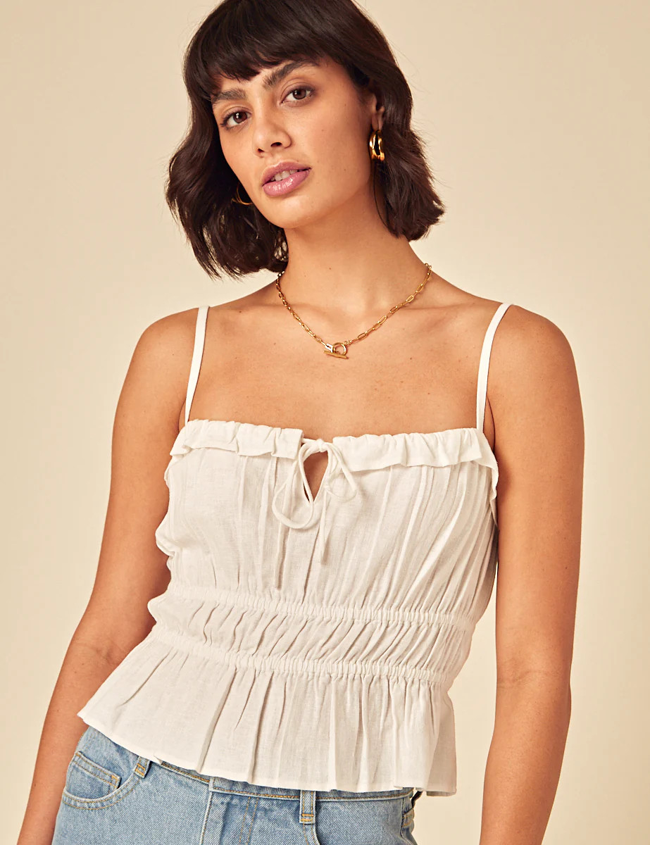 White Linen-Blend Ruched Cami Top | Nobody's Child
