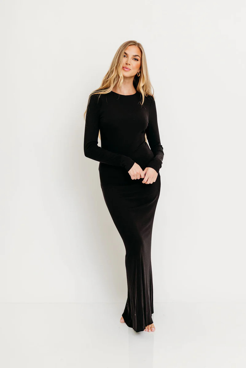 Cru Tiny Ribbed Maxi Dress in Black - Bump Friendly | Worth Collective