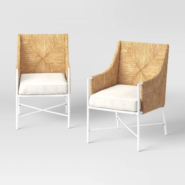 Stanton 2pk Rush Weave Club Chairs - White/Natural - Threshold&#8482; designed with Studio McGee | Target