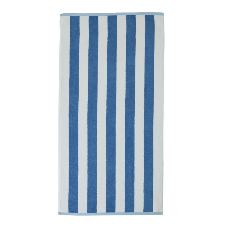Better Homes & Gardens Oversized Reversible Cotton Blend Blue Cabana Striped Beach Towel, 38” x... | Walmart (US)