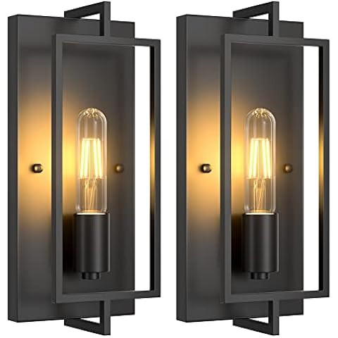 Maylaywood Industrial Wall Sconces Set of 2, Vintage Wall Light Fixture with E26 Base, Matte Blac... | Amazon (US)
