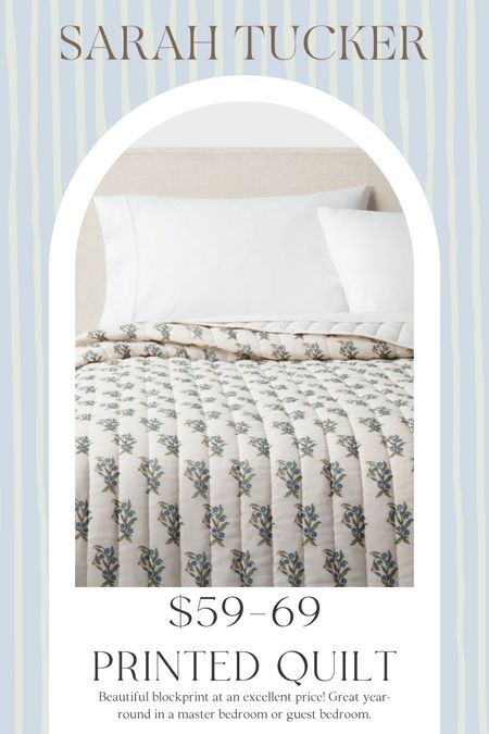 Beautiful blockprint bed quilt for only $59-69 from Target! This is great year-round, not just for fall. Perfect for a master bedroom or guest bedroom. Pair with white sheets or colored sheets. 

Affordable home decor, target find, bedspread, bedding #target #targetfind #bedding #bedroom #fallhomedecor 

#LTKfindsunder100 #LTKSeasonal #LTKhome
