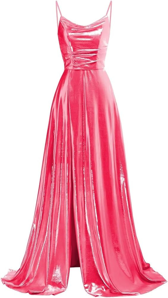 MYDRESS Sparkly Satin A Line Prom Dresses for Women Spaghetti Strap Cowl Neck Formal Evening Dres... | Amazon (US)