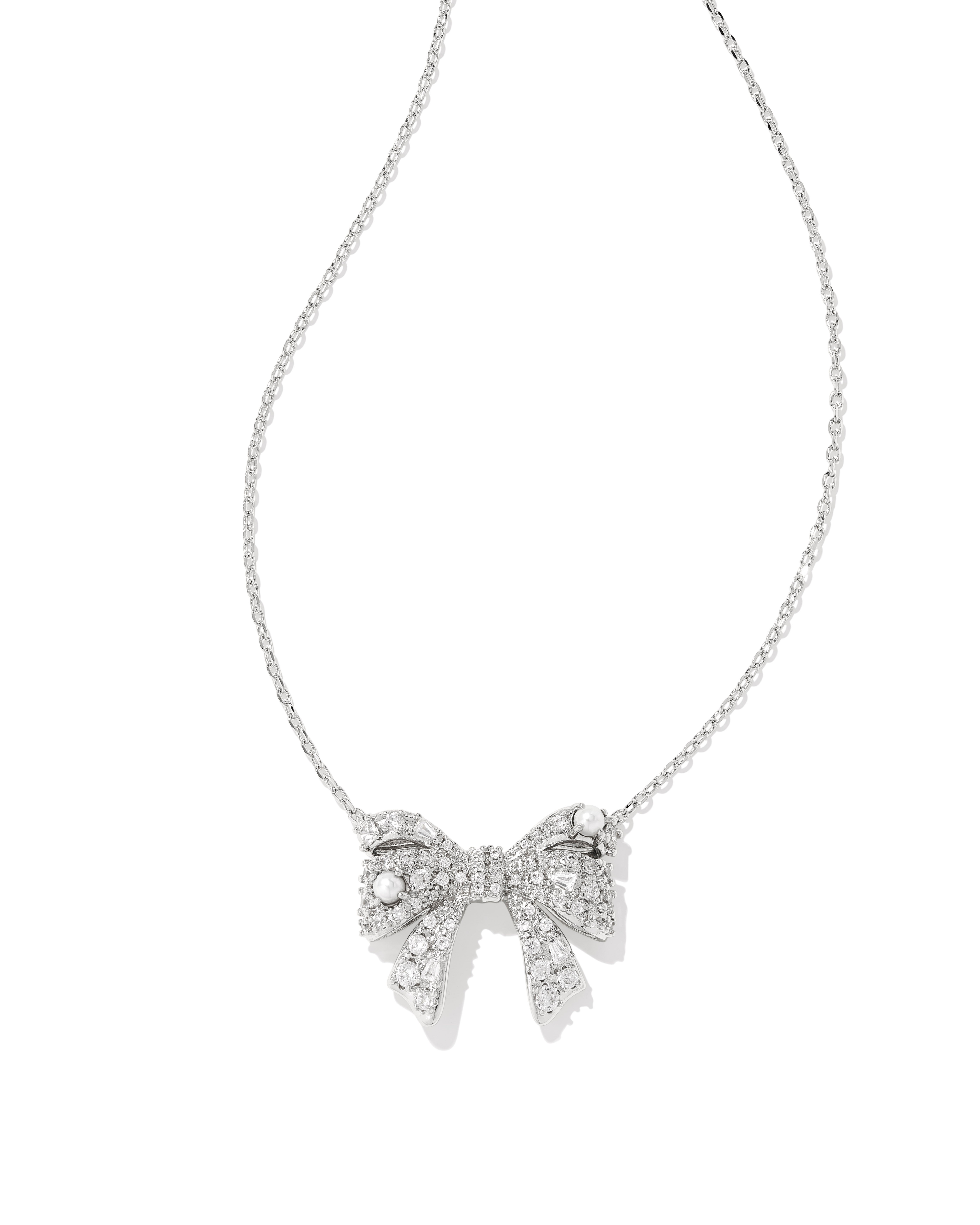 Krista Silver Bow Short Pendant Necklace in White Mix | Kendra Scott