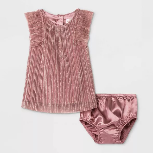 Baby Girls' Pleated Lurex Dress - Cat & Jack™ Rose Gold Newborn | Target