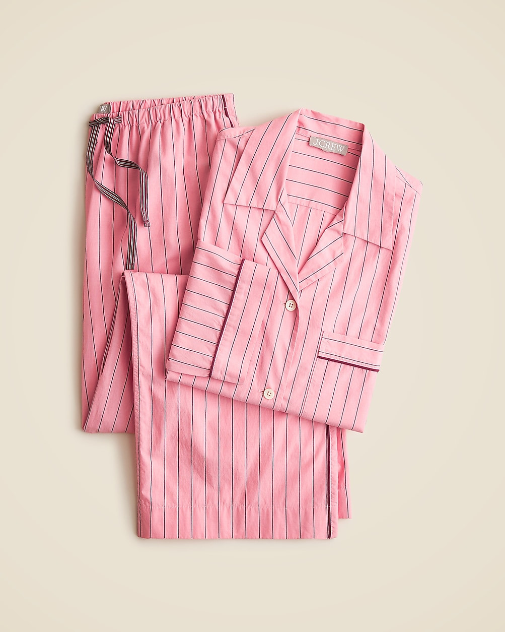 Long-sleeve pajama pant set in striped cotton poplin | J. Crew US