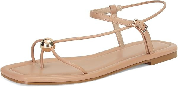 Strappy Flat Sandals for Women Comfortable Open Square Toe Slingback Sandals Dressy Beach Thong F... | Amazon (US)