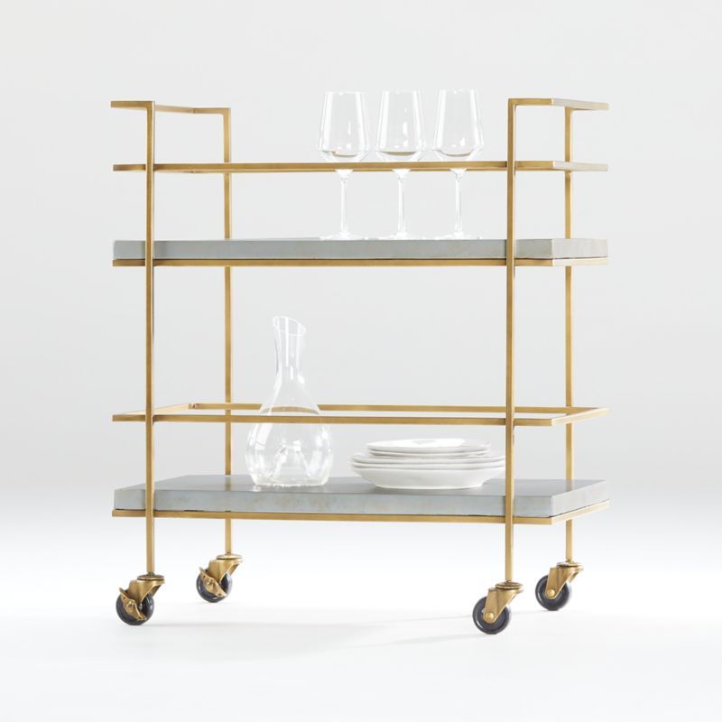 Adina Brass Cart with Silver Leaf Concrete Shelves + Reviews | Crate and Barrel | Crate & Barrel
