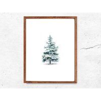 Christmas Tree Painting, Print, Wall Decor, Watercolor Evergreen, Digital Art | Etsy (US)