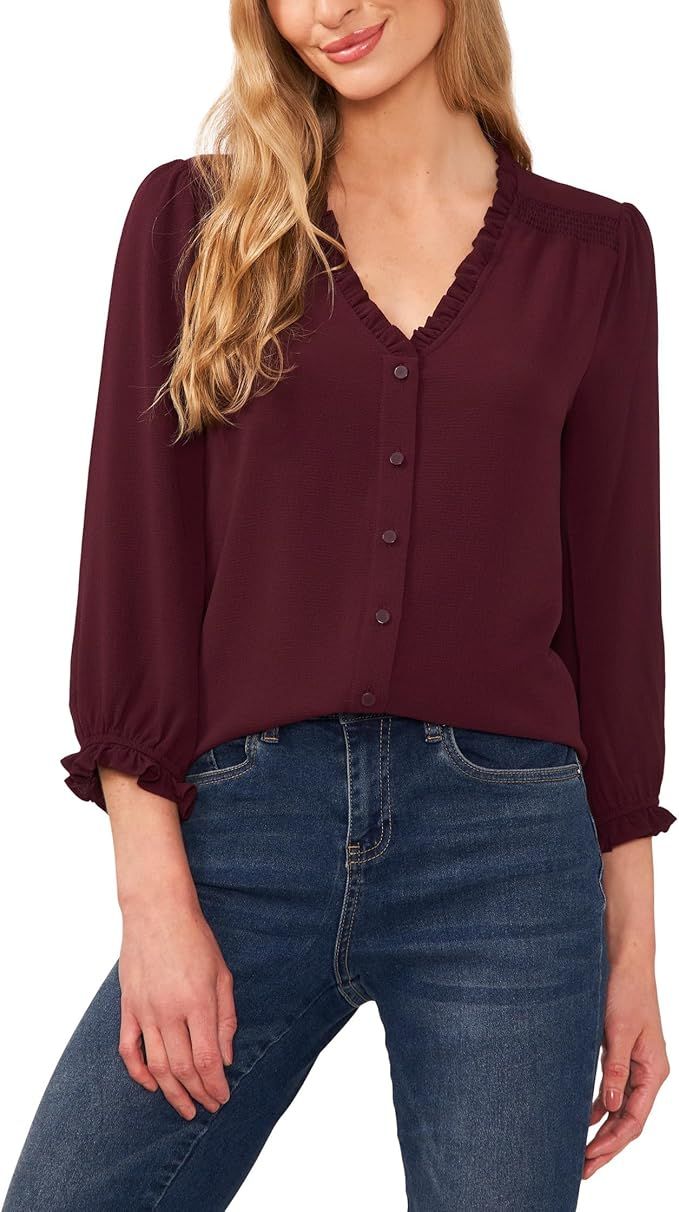 CeCe Women's 3/4 Sleeve Button Front Blouse | Amazon (US)