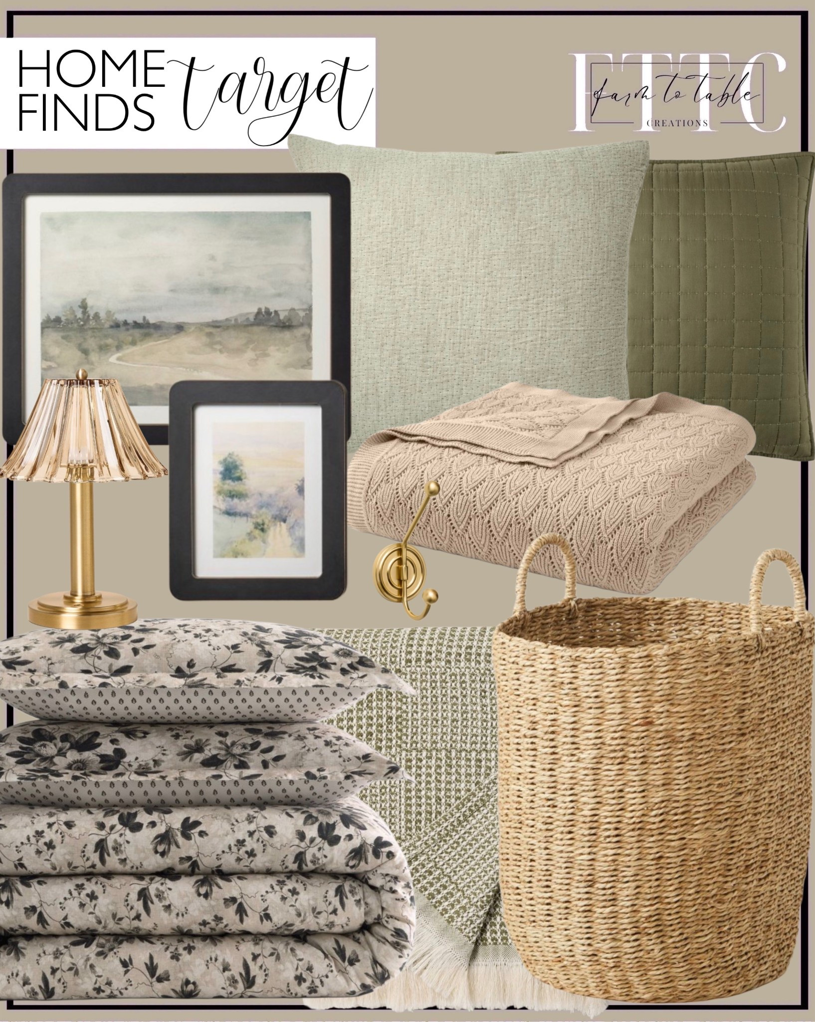 Target Home Finds You’ll Actually Use Daily

Follow @farmtotablecreations on Instagram for more home finds 🤍

These Target finds are the perfect mix of cozy + functional. I love how the soft green tones, neutral textures, and woven details all layer together so effortlessly. The quilted bedding adds that subtle pattern, the knit throw brings in warmth, and the basket + hook are those everyday pieces that still feel styled. Easy upgrades that make your space feel pulled together without overthinking it.

#targetfinds #pillows #bedding #throwblanket #homedecor

target home | neutral decor | green pillow | quilt bedding | floral bedding | knit throw blanket | woven basket | wall hook | brass lamp | framed art | cozy home | bedroom decor | living room decor | target style | affordable home decor | home styling | neutral bedding | layering textures | decorative pillows | home finds | everyday decor | home accessories | basket storage | soft green decor | warm neutral home

#LTKHome