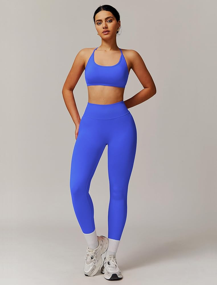 ABOCIW Workout Sets for Women 2 Piece Seamless HIgh Waist Scunch Butt Lifting Leggings Strappy Sp... | Amazon (US)