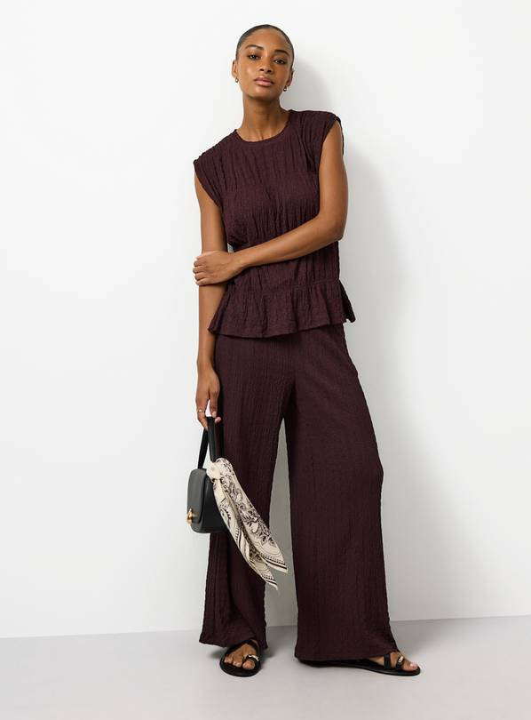 Buy Berry Red Wide Leg Textured Trousers 12 | Trousers | Tu | Tu Clothing